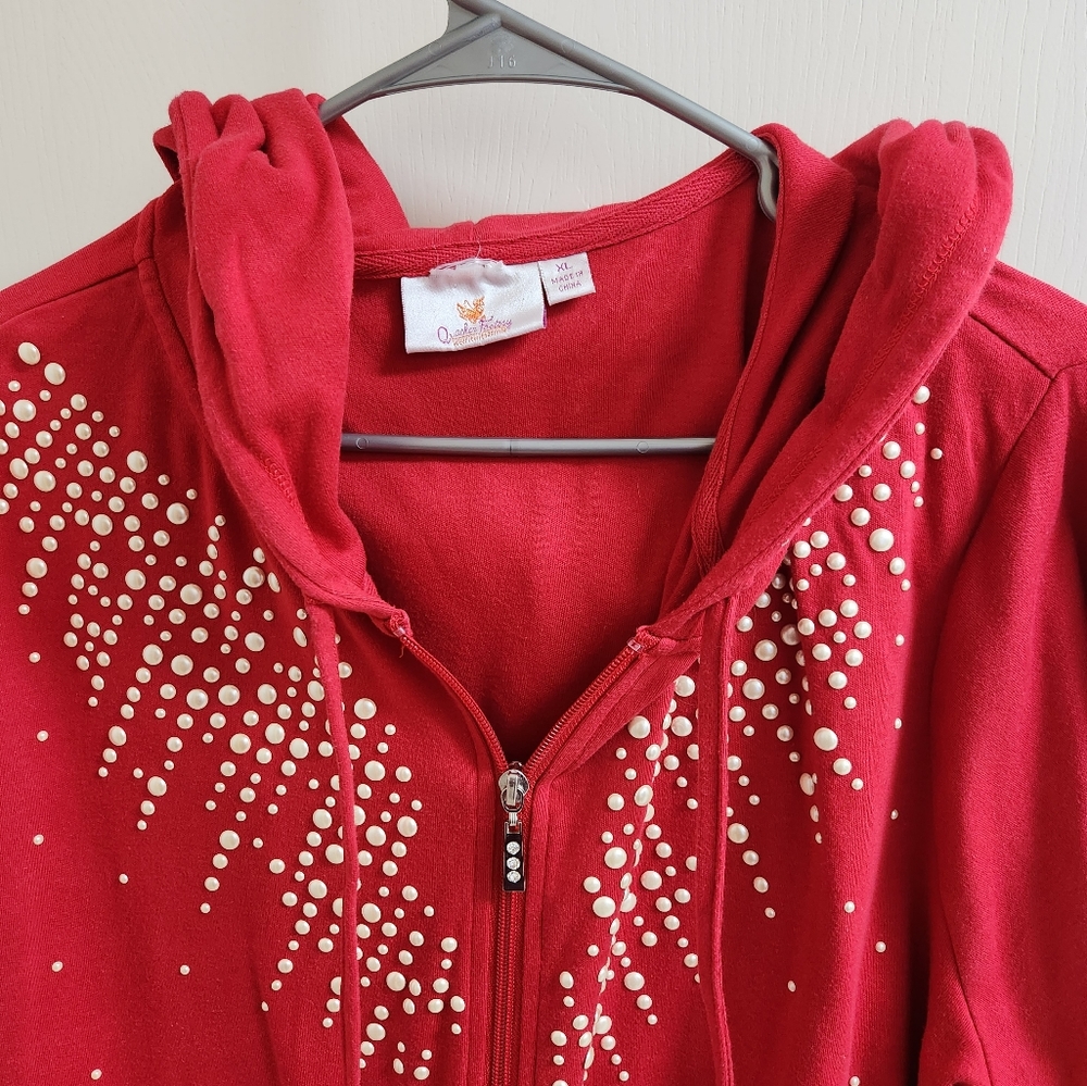 Quacker Factory Hooded Beaded Sweatshirt